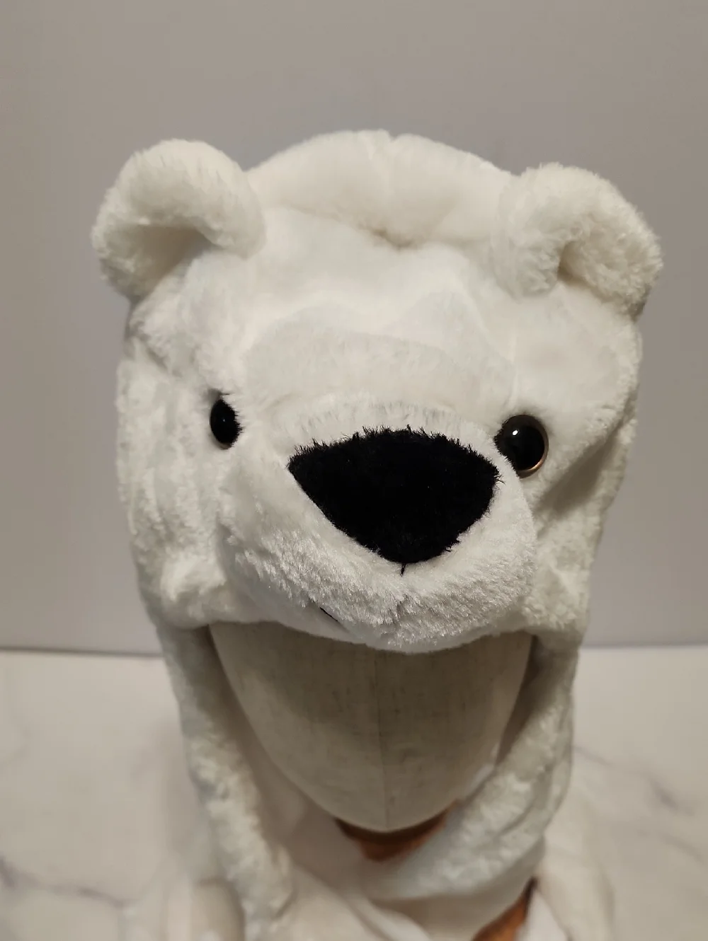 White Bear Plush Winter Hat  Unisex Soft Fur